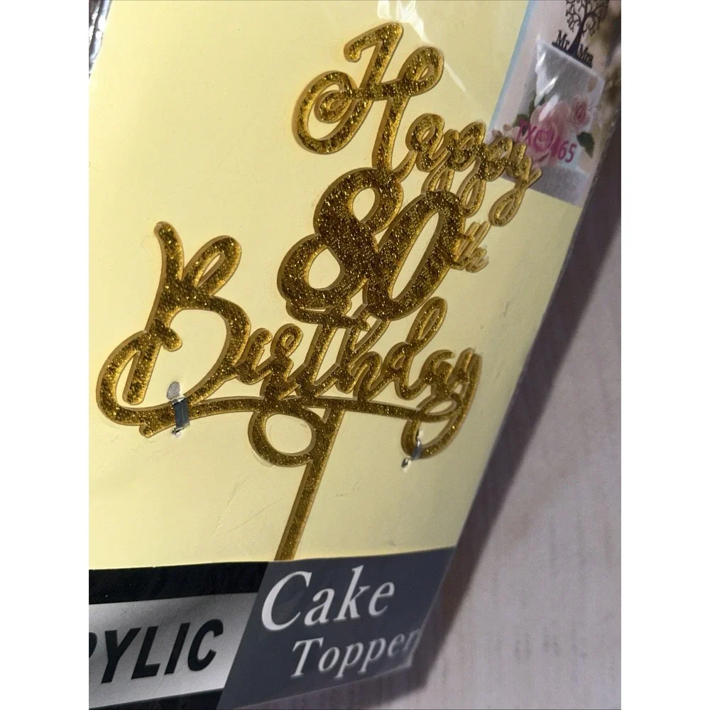 80th Birthday Cake Topper Double Side Glitter‎ Gold Birthday Decorations NEW